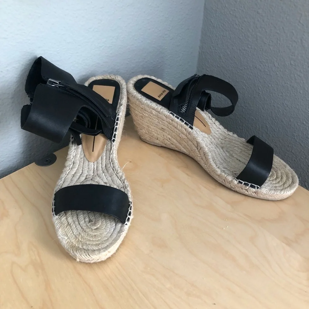 DOLCE VITA Gisele Leather Espadrille Sandals Women's size 8.5 Black Ankle Wrap